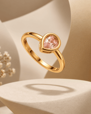 Pink Heart Stone Ring for Women – Gold Tone