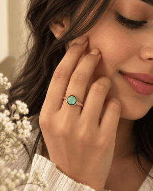 Mint Green Stone Ring for Women – Gold Tone