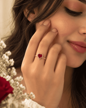 Red Heart Stone Ring for Women – Gold Tone