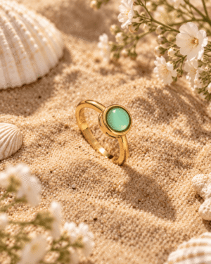 Mint Green Stone Ring for Women – Gold Tone