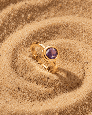 Purple Round Stone Ring for Women – Gold Tone