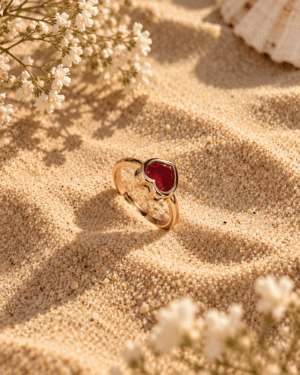 Red Heart Stone Ring for Women – Gold Tone