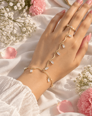 Gold Tone Crystal Hathphool for Women – Hand Chain Bracelet