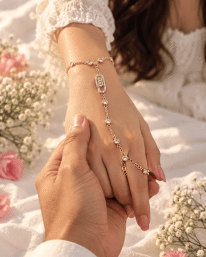 Gold Tone Crystal Hand Chain Bracelet for Women