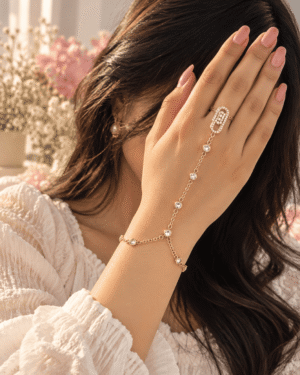 Gold Tone Crystal Hand Chain Bracelet for Women