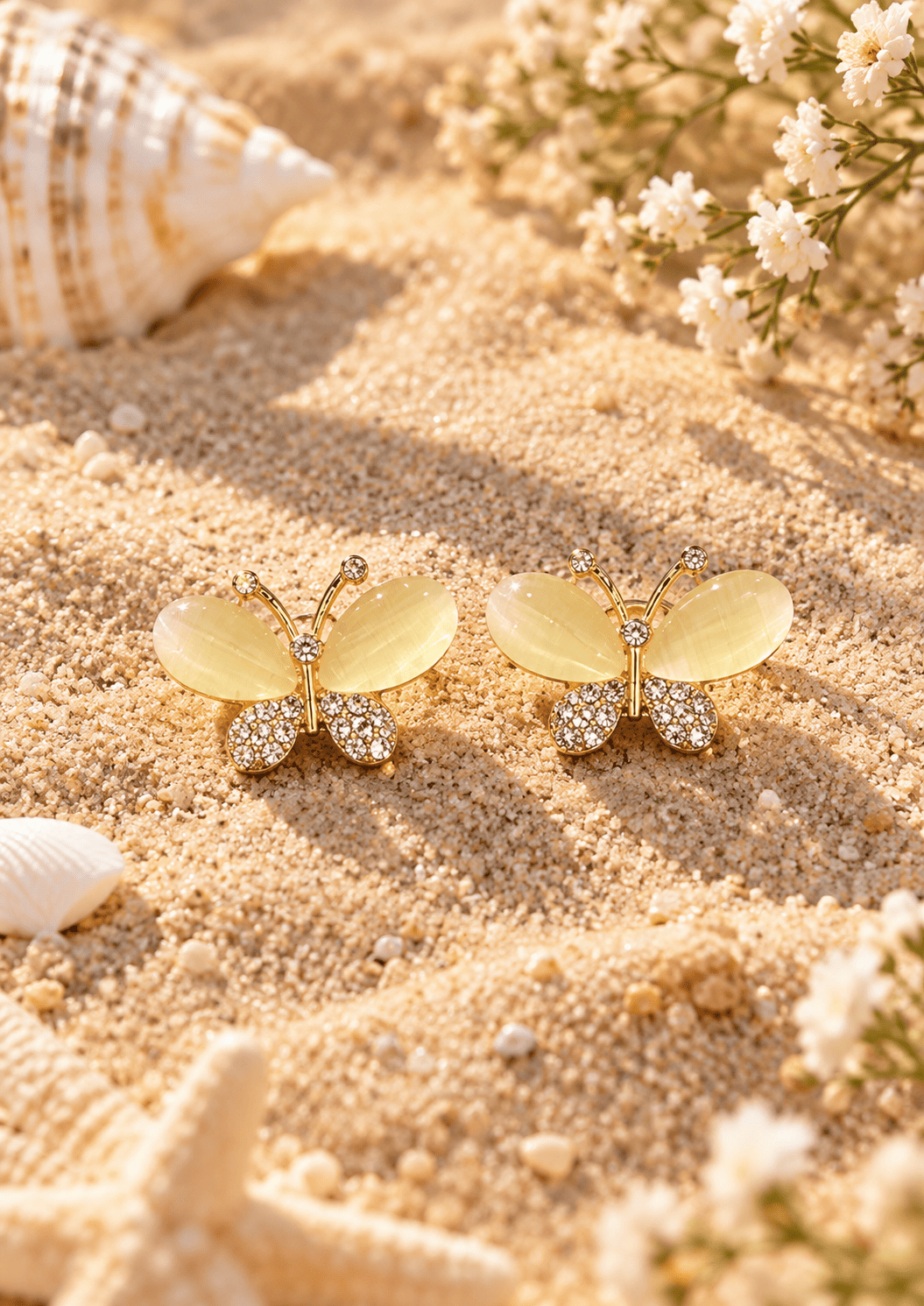 Golden Butterfly Drop Earrings for Women – Gold Tone 4 Golden butterfly drop earrings for women with crystal-style detailing