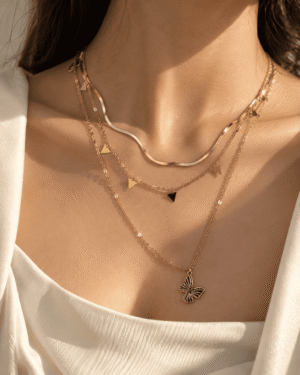 Gold-Tone Layered Butterfly Pendant Necklace for Women