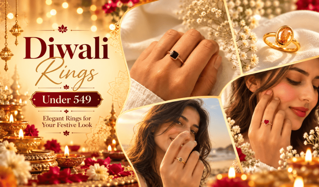 Diwali rings collection featuring elegant gold-tone gemstone rings and stylish rings for women under ₹549